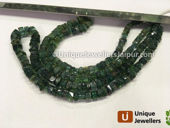 Bluish Green Tourmaline Step Cut Roundelle Beads